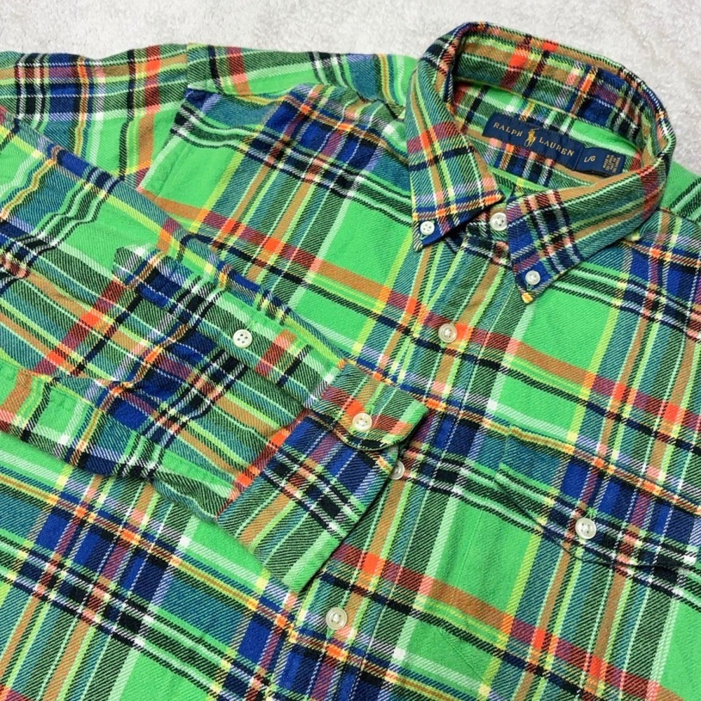 Ralph Lauren Plaid Flannel Button Down Shirt Madras Colorful Thick Mens Large